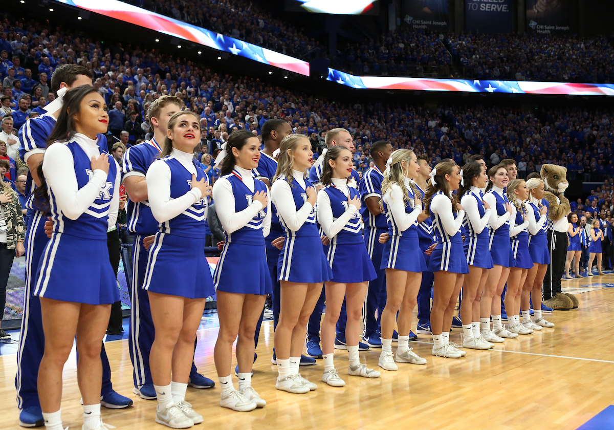 UK Cheerleaders. 

The UK men's basketball team beat Kansas 71-63 at Rupp Arena on Saturday, January 26, 2019.


Photo By Barry Westerman | UK Athletics