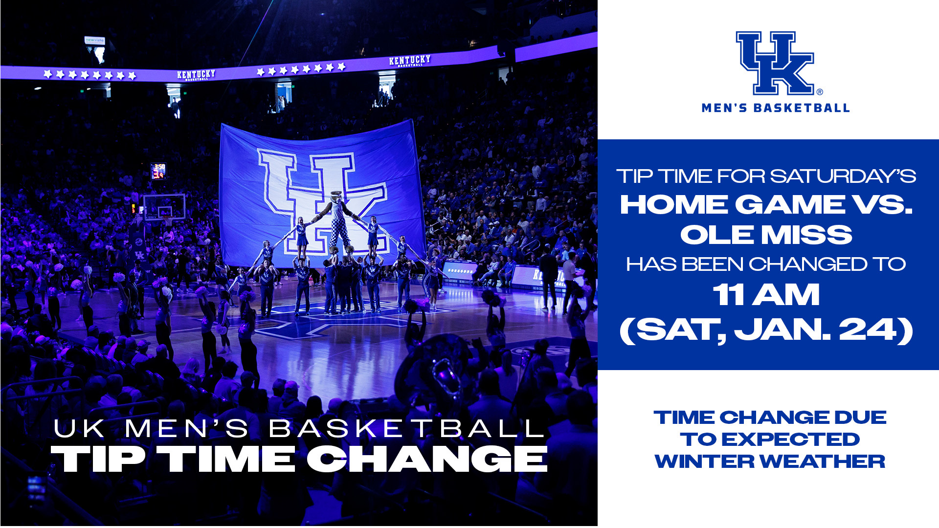 Kentucky Men’s Basketball Tipoff vs. Ole Miss Moved Earlier to 11 a.m. ET