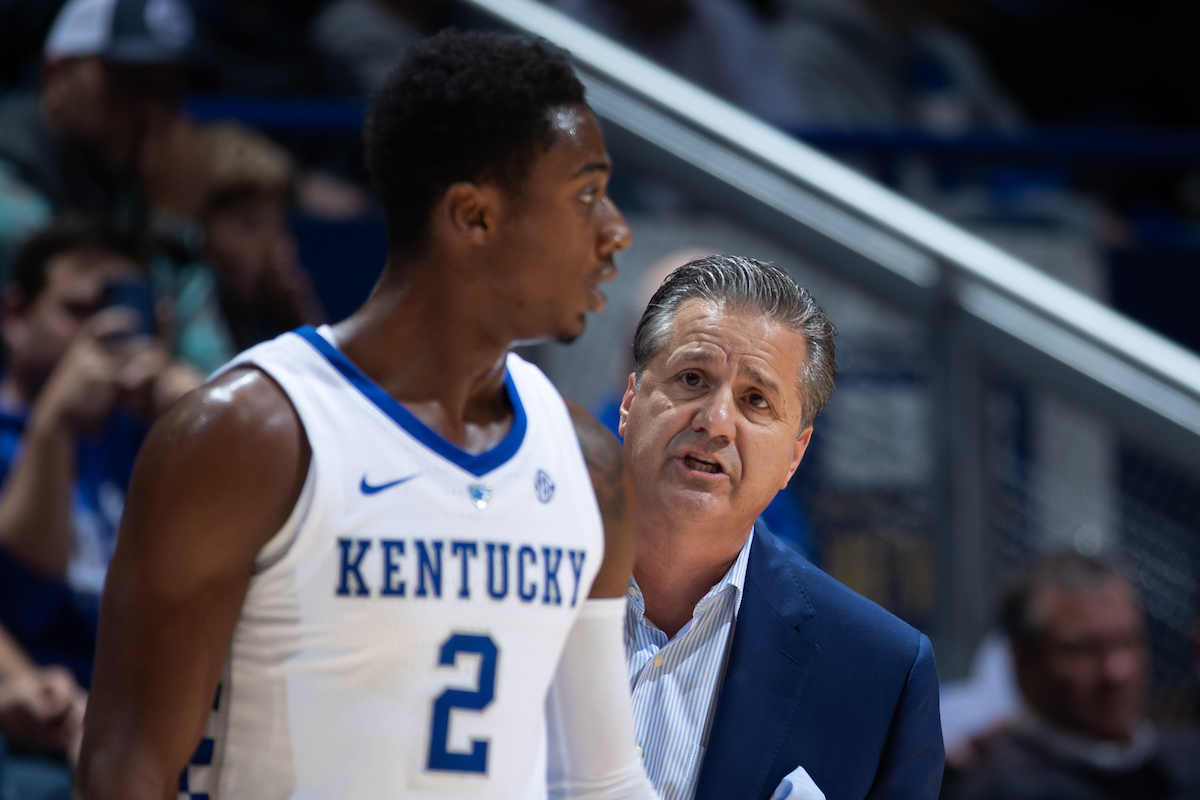 Ashton Hagans John Calipari

Men's Basketball beats IUP 86-64.

Photo by Mark Mahan | UK Athletics