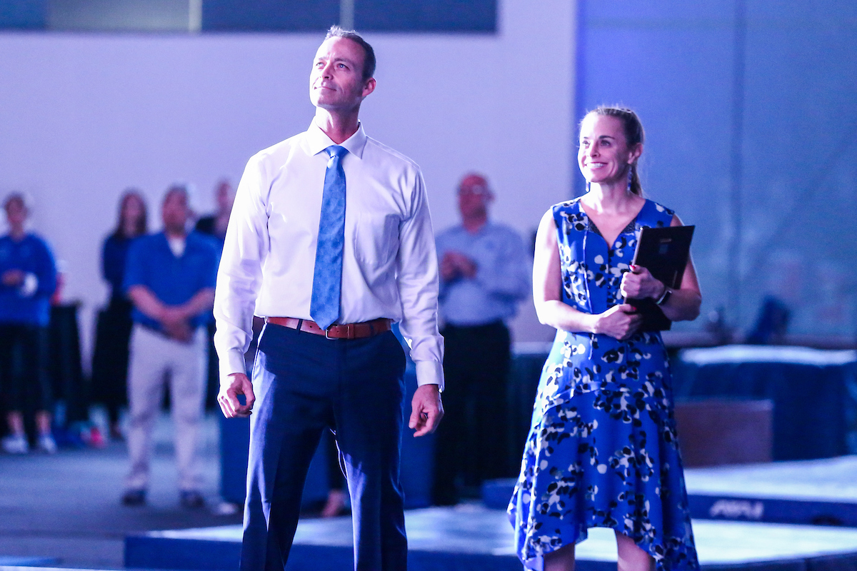 Coach Tim Garrison.

Kentucky falls to Georgia 197.050-196.825.

Photo by Sarah Caputi | UK Athletics