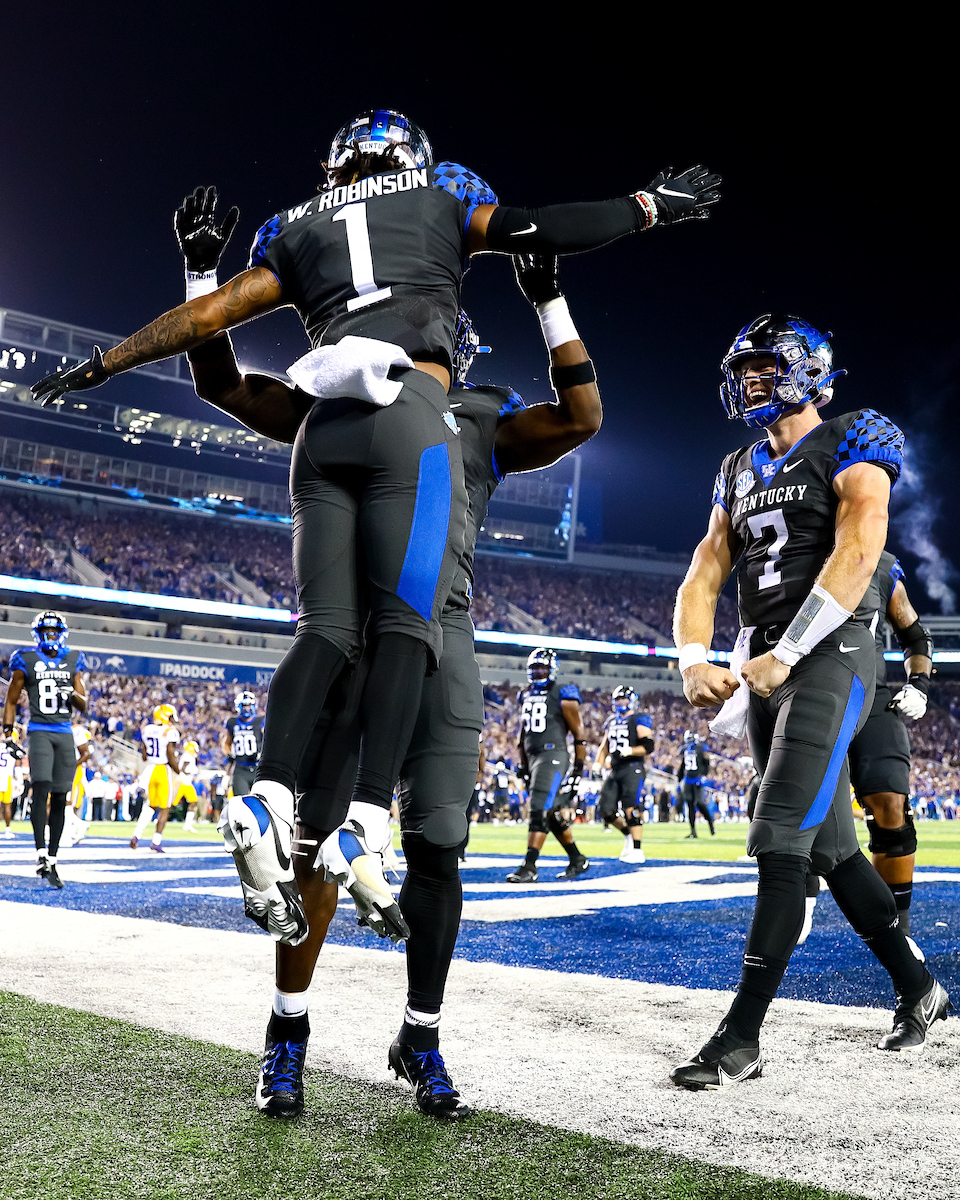 Celebration. 

UK beat LSU 42-21.

Photo by Eddie Justice | UK Athletics