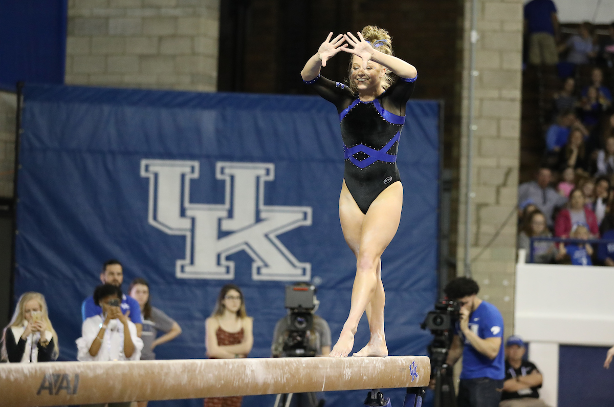 MOLLIE KORTH.

The University of Kentucky gymnastics team defeats Missouri on Friday, February 23, 2018 at Memorial Coliseum in Lexington, Ky.

Photo by Elliott Hess | UK Athletics