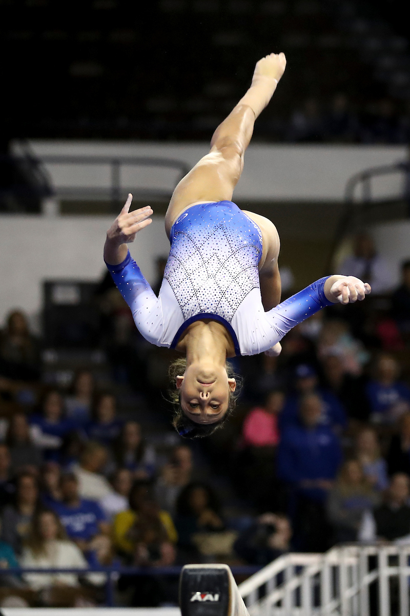 Anna Haigis. 

Kentucky falls to Georgia 197.050 to 196.825.


Photo by Isaac Janssen | UK Athletics