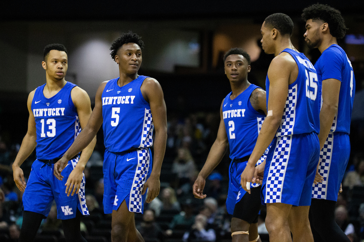 Team. Jemarl Baker. Immanuel Quickley. Ashton Hagans. PJ Washington. Nick Richards.

Kentucky beat Vanderbilt 87-52 on Tuesday, January 29, 2019, at Memorial Gym in Nashville, TN.

Photo by Chet White| UK Athletics