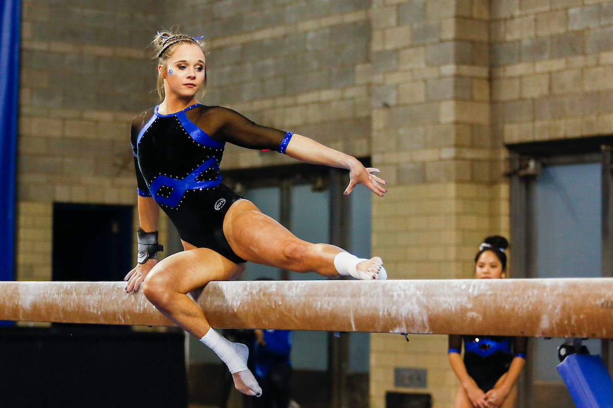 Megan Monfredi.

Gymnastics blue-white meet.

Photo by Hannah Phillips | UK Athletics