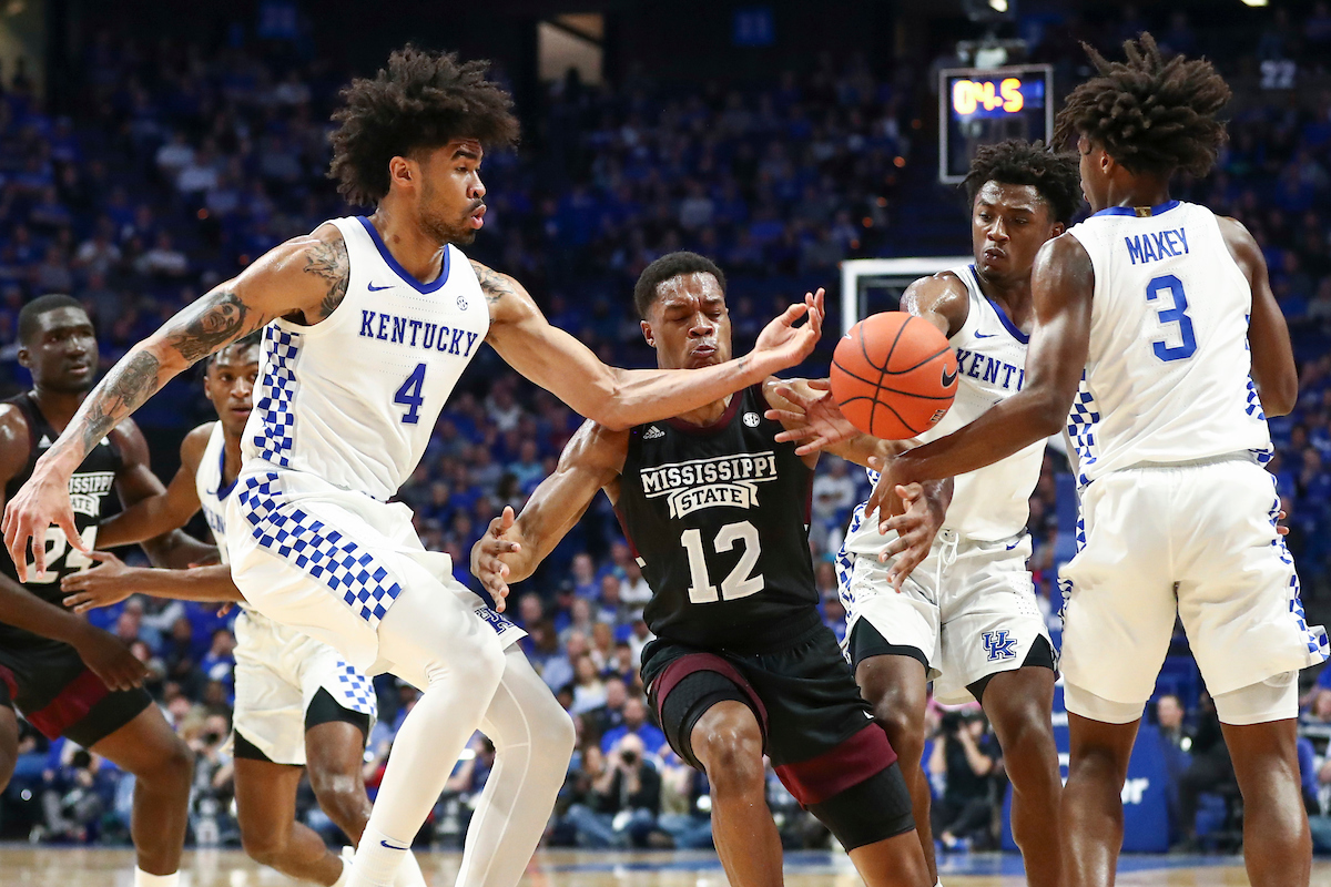 Nick Richards. Ashton Hagans. Tyrese Maxey.

Kentucky beat Miss St. 80-72.

Photo by Chet White | UK Athletics