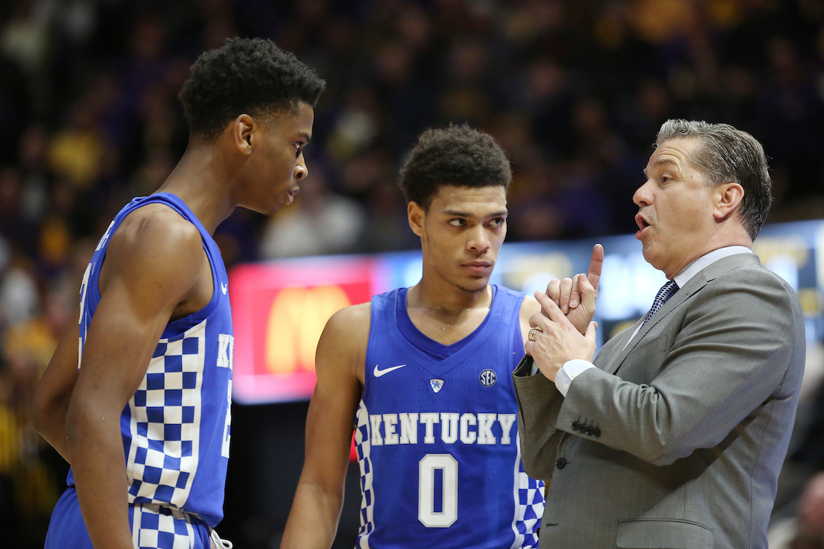 John Calipari. Shai Gilgeous-Alexander. Quade Green.

The University of Kentucky men's basketball team beat LSU 74-71 at the Pete Maravich Assembly Center in Baton Rouge, La., on Wednesday, January 3, 2018.

Photo by Chet White | UK Athletics