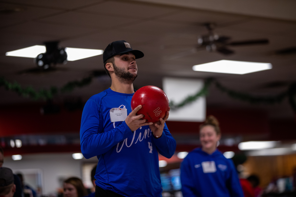 UK athletes bowl with members of Special Olympics at Collins Bowling Alley on , Saturday Dec. 8, 2018  in Lexington, Ky. Photo by Mark Mahan