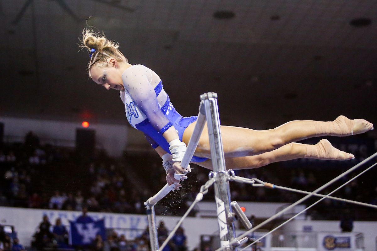Raena Worley.

Kentucky beats LSU 197.100 - 196.800

Photo by Hannah Phillips | UK Athletics
