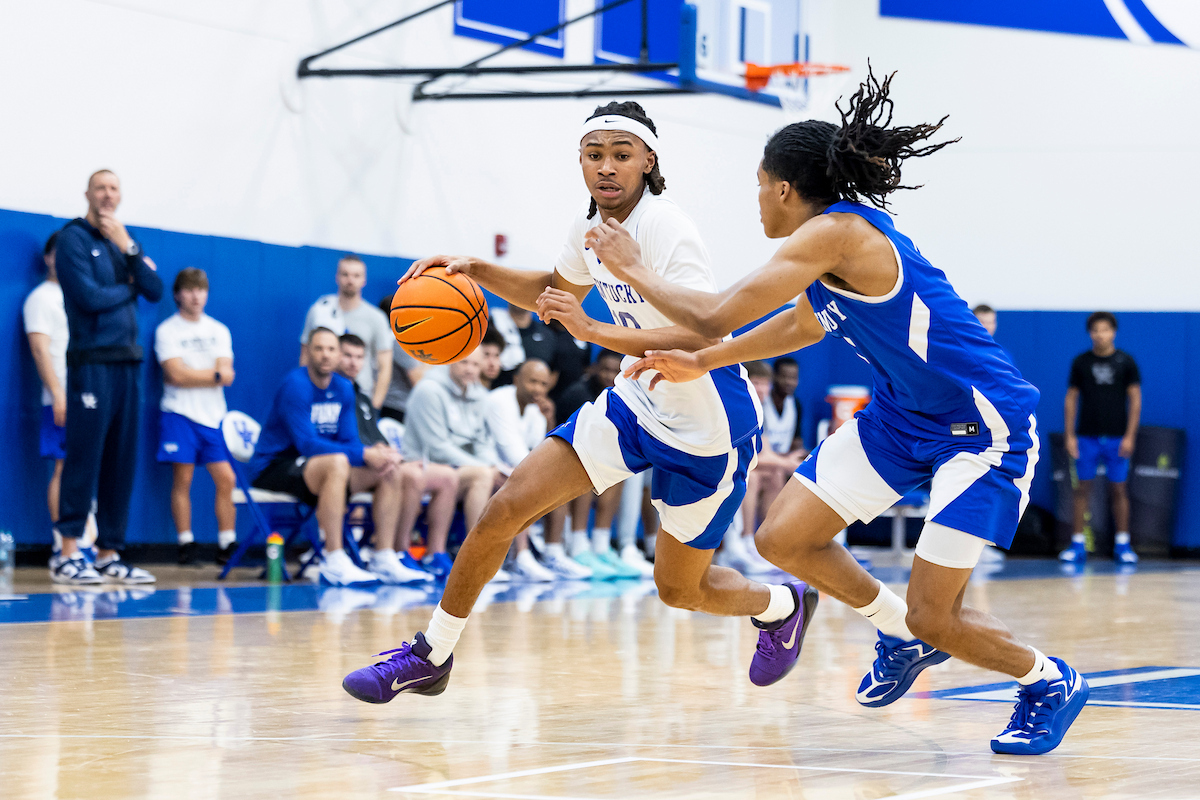 A picture of Alex Wilkins dribbling a basketball