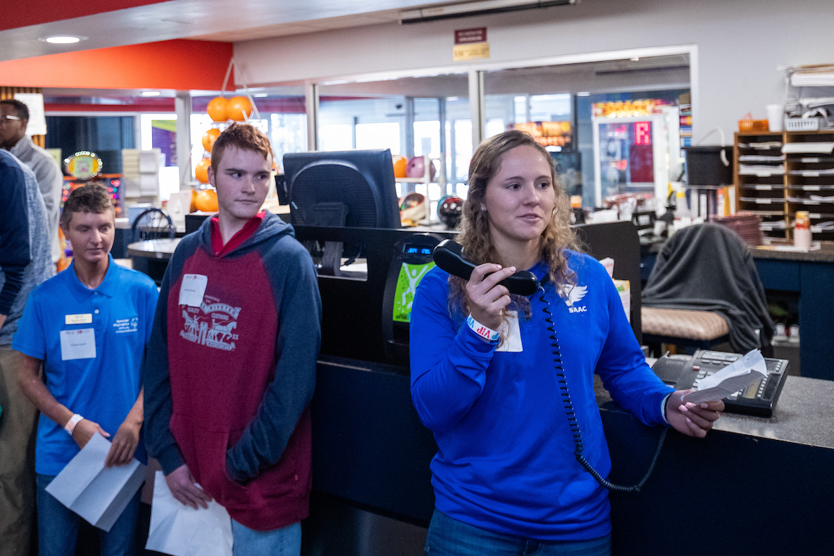 UK athletes bowl with members of Special Olympics at Collins Bowling Alley on , Saturday Dec. 8, 2018  in Lexington, Ky. Photo by Mark Mahan