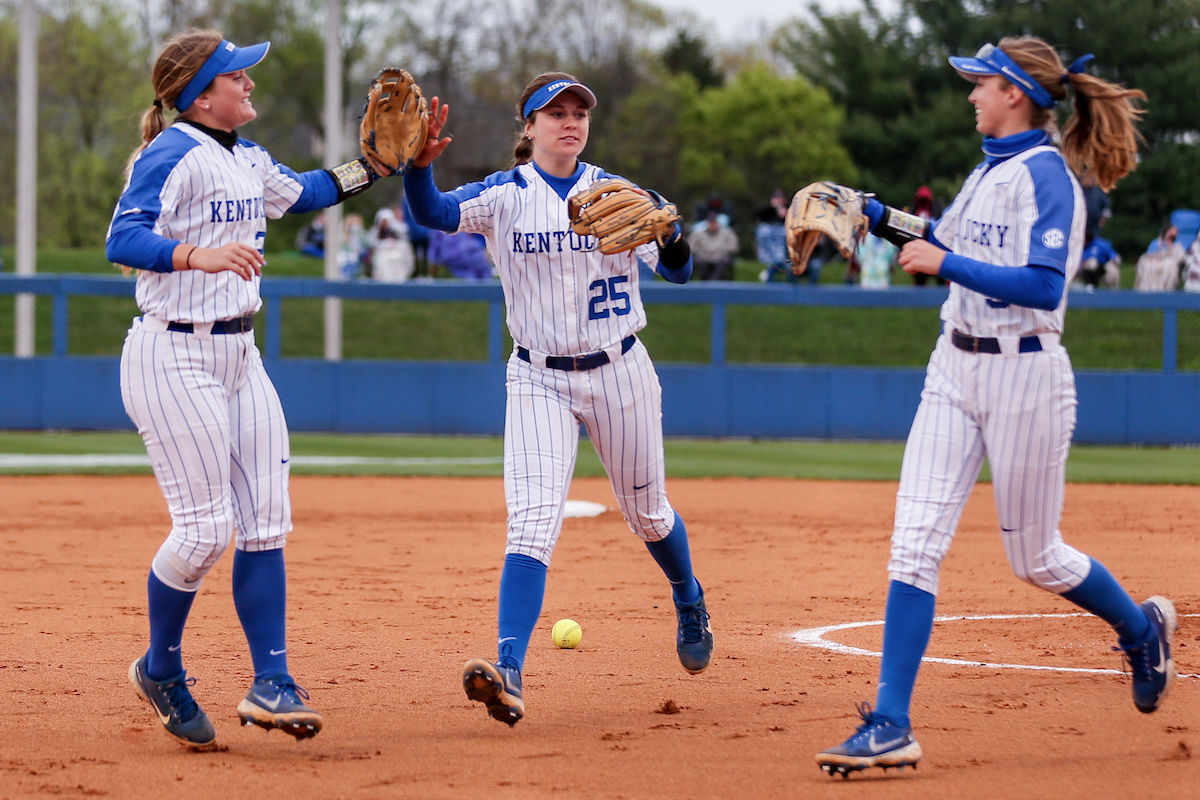 Erin Coffel, Emmy Blane, and Tatum Spangler.

Kentucky beats Georgia 11 - 3.

Photo by Sarah Caputi | UK Athletics