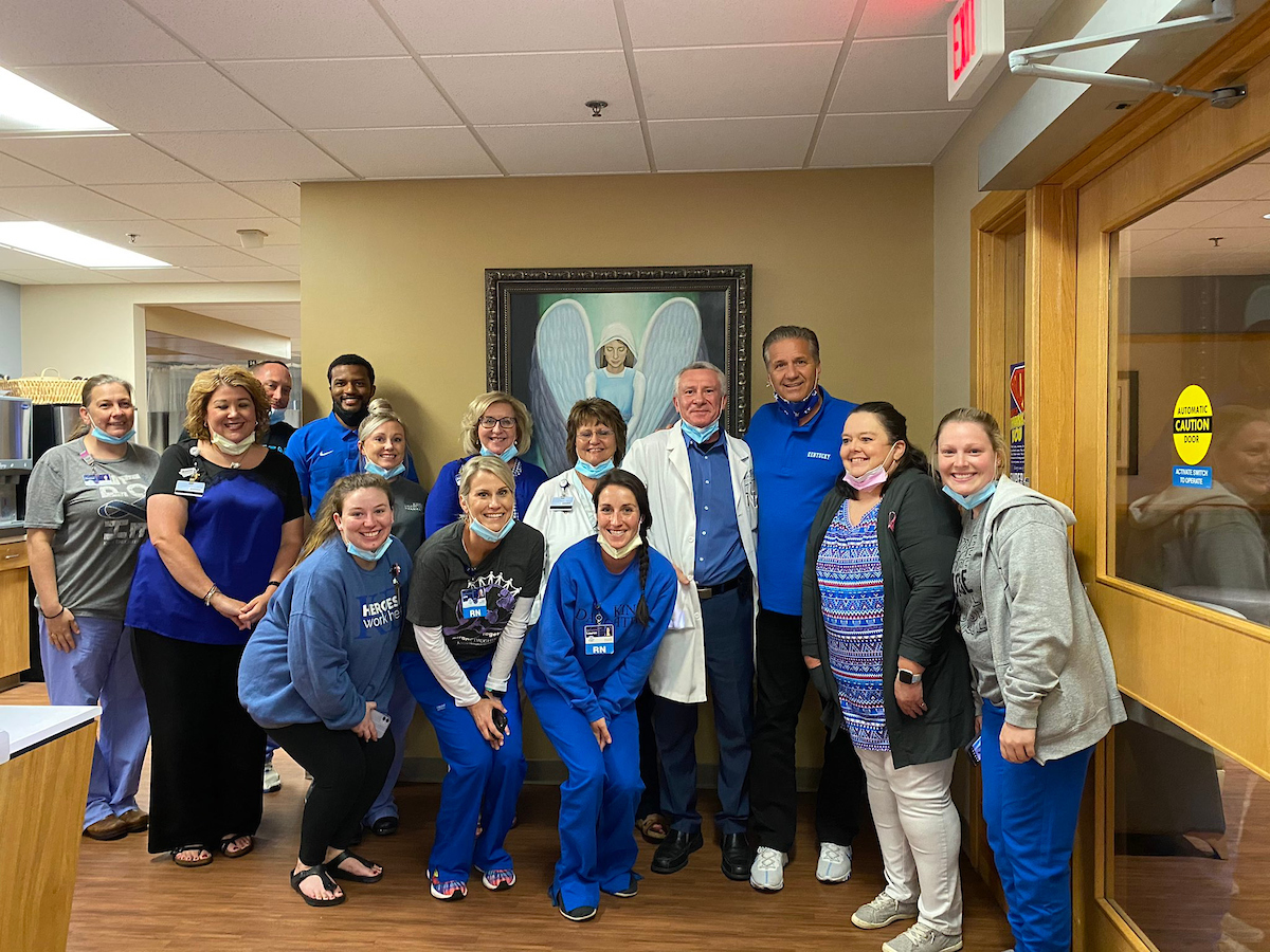 John Calipari and assistant coach Jai Lucas visited the King's Daughters Medical Center in Ashland, Kentucky.