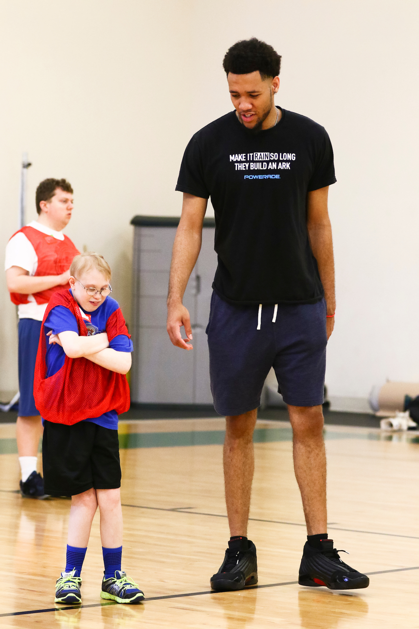 EJ Montgomey. Fan. 

EJ Montgomery and Immanuel Quickley play basketball with with kids during a camp at Winstar Farm on Thursday, June 20th. 

Photo by Eddie Justice | UK Athletics