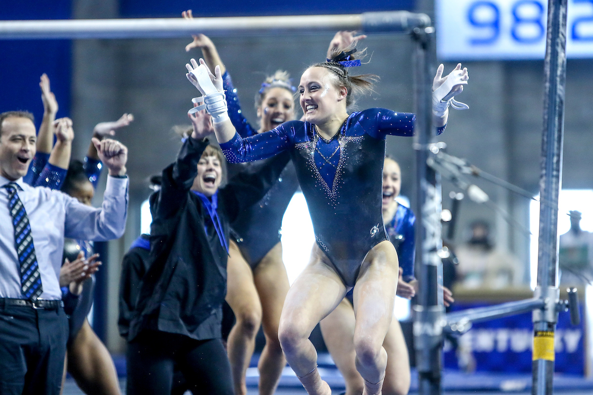 Raena Worley.

Kentucky defeats Mizzou 197.450-196.875.

Photo by Sarah Caputi | UK Athletics