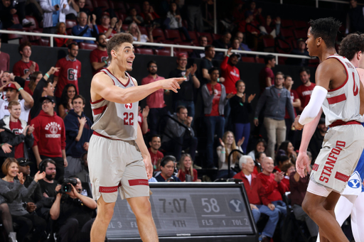 Stanford, CA - March 14, 2018:  Stanford Men's Basketball vs BYU in the first round of the NIT at Maples Pavilion.  Stanford won over BYU, 86-83.