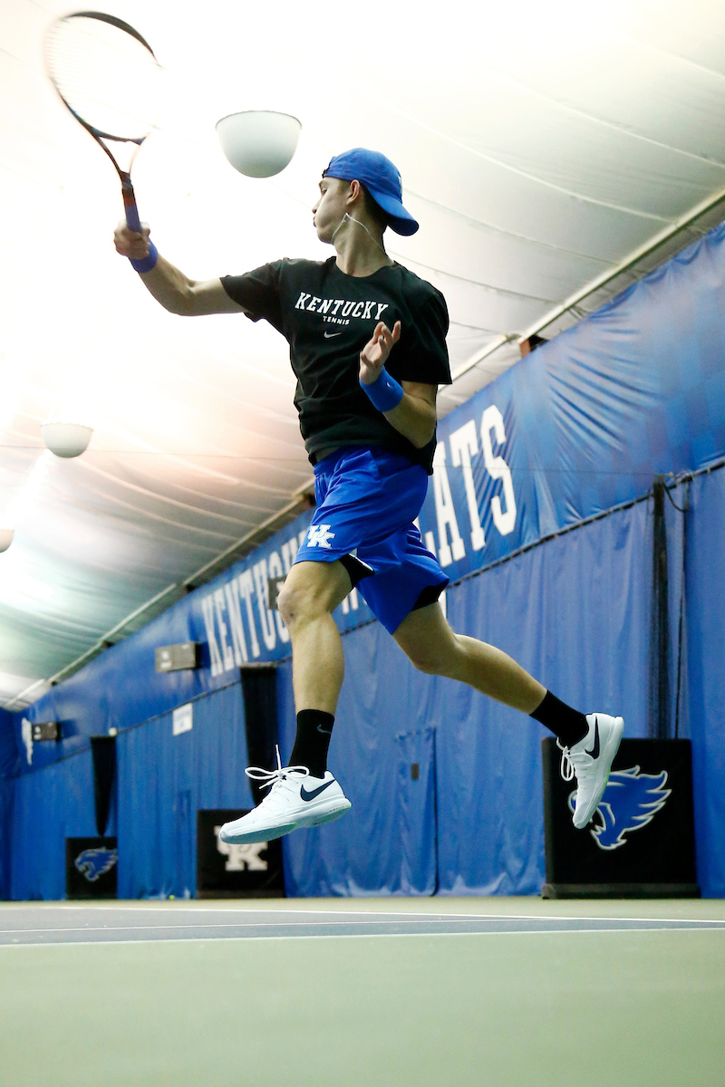 Austin Hessy.

The University of Kentucky men?s tennis squad in action against EKU on Friday, January 19th, 2018, at the Hilary J. Boone Center in Lexington, Ky.

Photo by Quinn Foster I UK Athletics