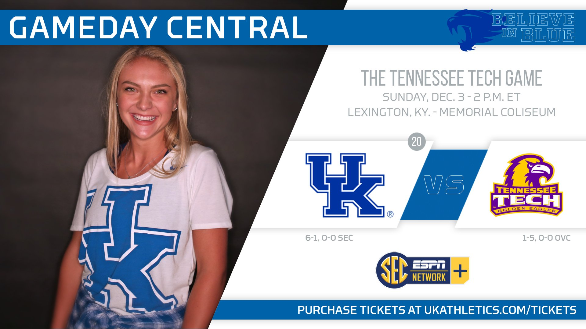 No. 20 Kentucky Looks to Bounce Back Sunday vs. Tennessee Tech