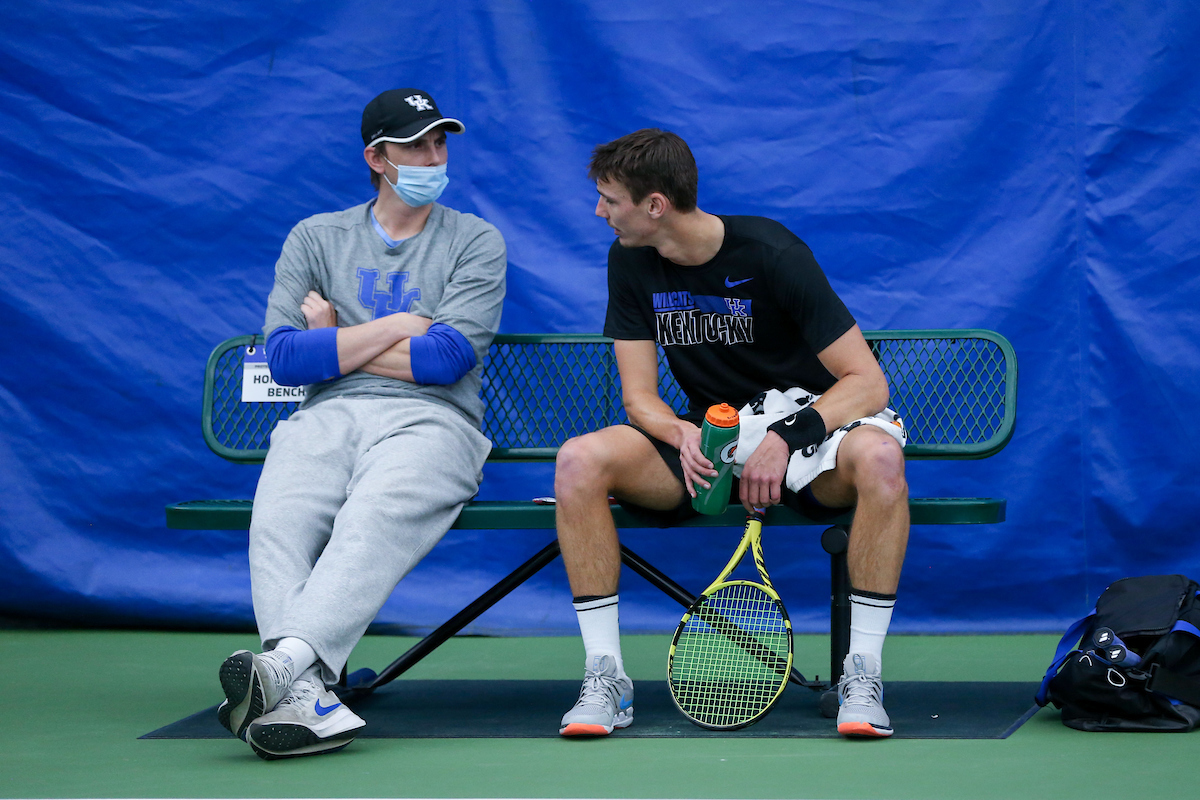 Coach Peter Kobelt and Cesar Bourgois.

Kentucky beats Arkansas 7 - 0.

Photo by Sarah Caputi | UK Athletics