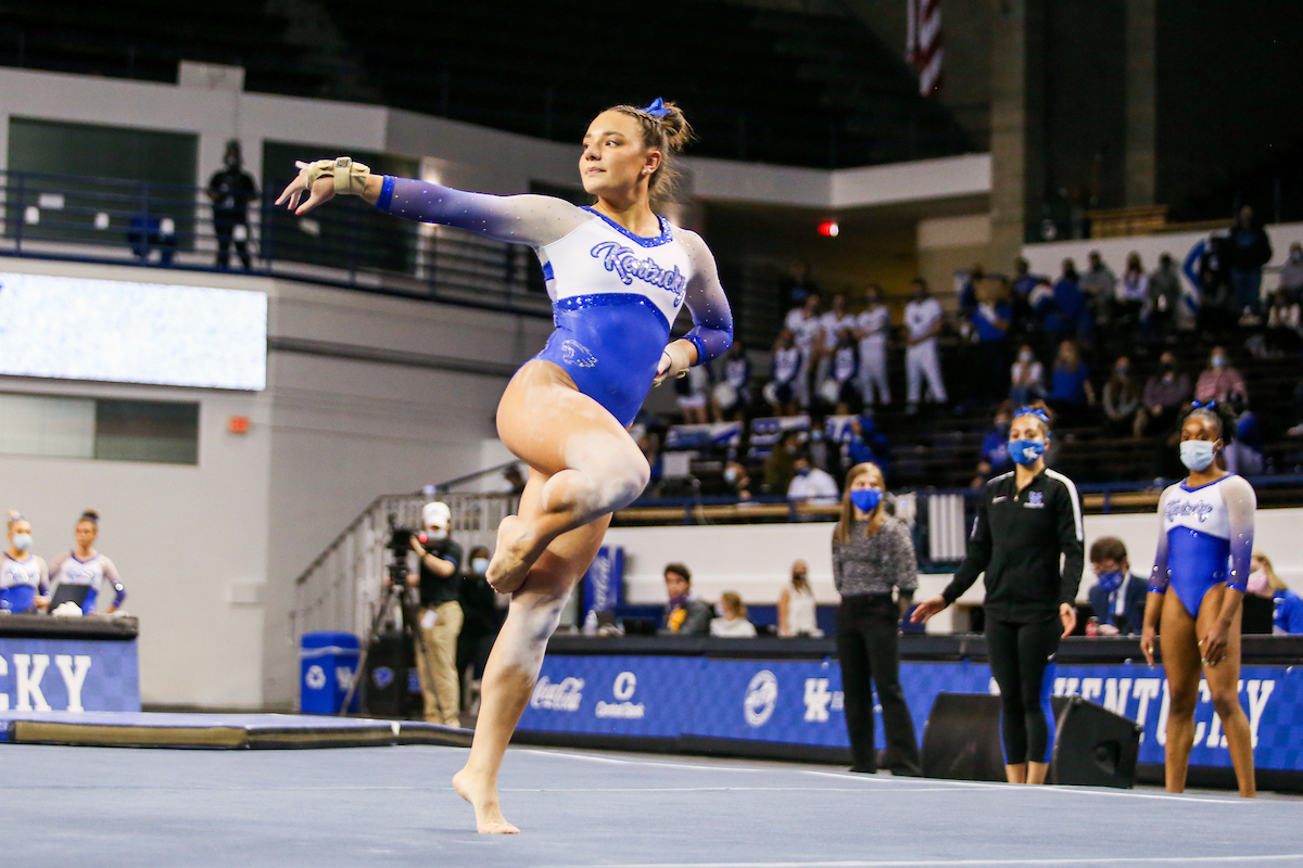 Raina Albores.

Kentucky beats LSU 197.100 - 196.800

Photo by Hannah Phillips | UK Athletics