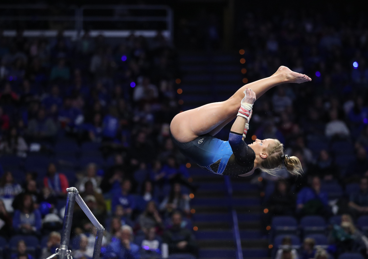 MOLLIE KORTH.

The University of Kentucky gymnastics team beat Ball State, Southeast Missouri, and George Washington on Friday, January 5, 2017 at Rupp Arena in Lexington, Ky.

Photo by Elliott Hess | UK Athletics