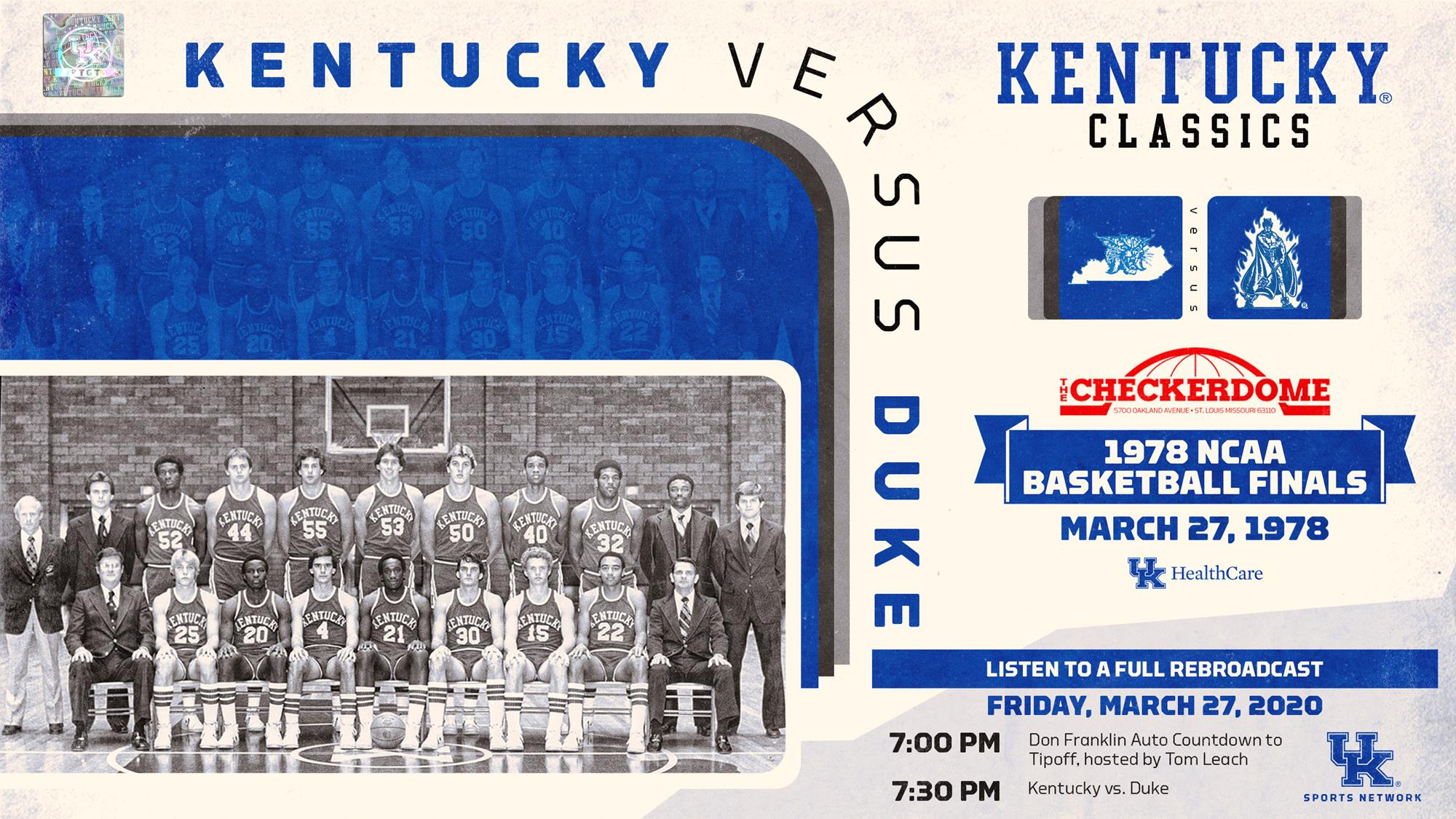 Kentucky Classics Live Stream: Kentucky vs. Duke 1978 (7:30 p.m.)