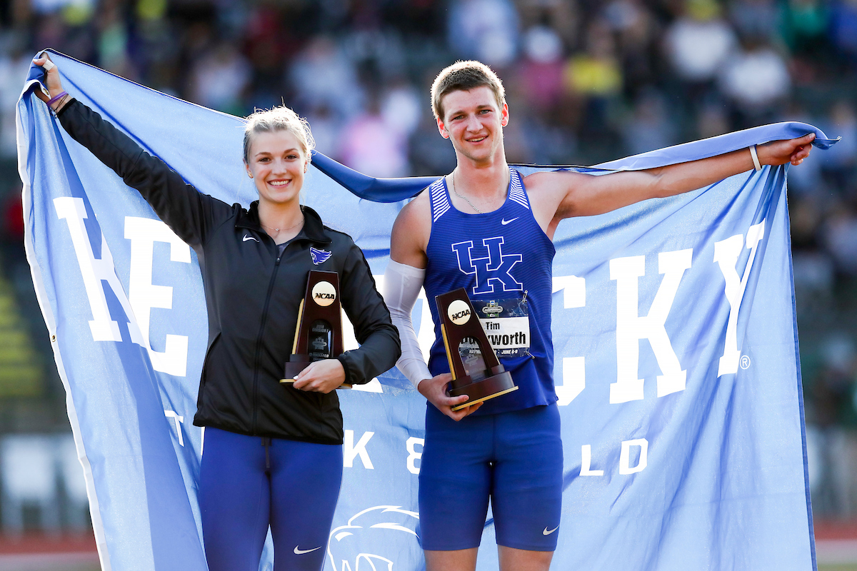 Olivia Gruver. Tim Duckworth.

Day two of the NCAA Track and Field Outdoor National Championships. Eugene, Oregon. Thursday, June 7, 2018.

Photo by Elliott Hess | UK Athletics