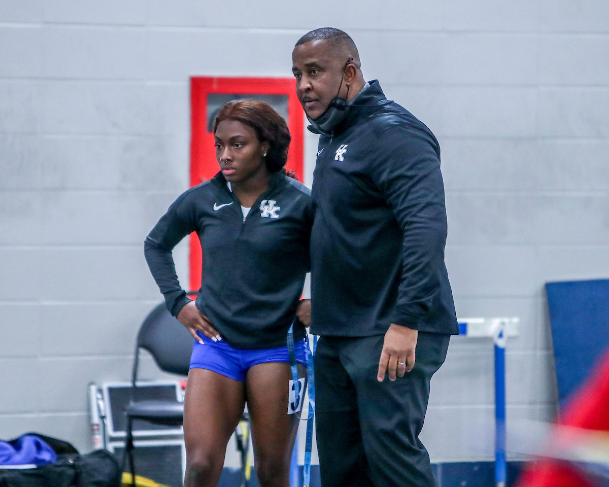 Shadajah Ballard and Coach Lonnie Greene.

Kentucky Rod McCravy Track & Field Invitational.

Photo by Sarah Caputi | UK Athletics