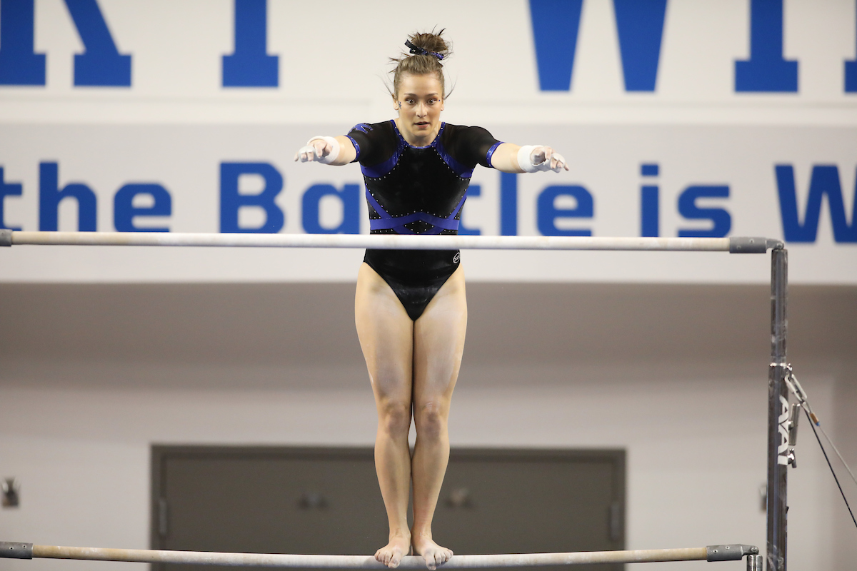 KATRINA COCA.

The University of Kentucky gymnastics team defeats Missouri on Friday, February 23, 2018 at Memorial Coliseum in Lexington, Ky.

Photo by Elliott Hess | UK Athletics