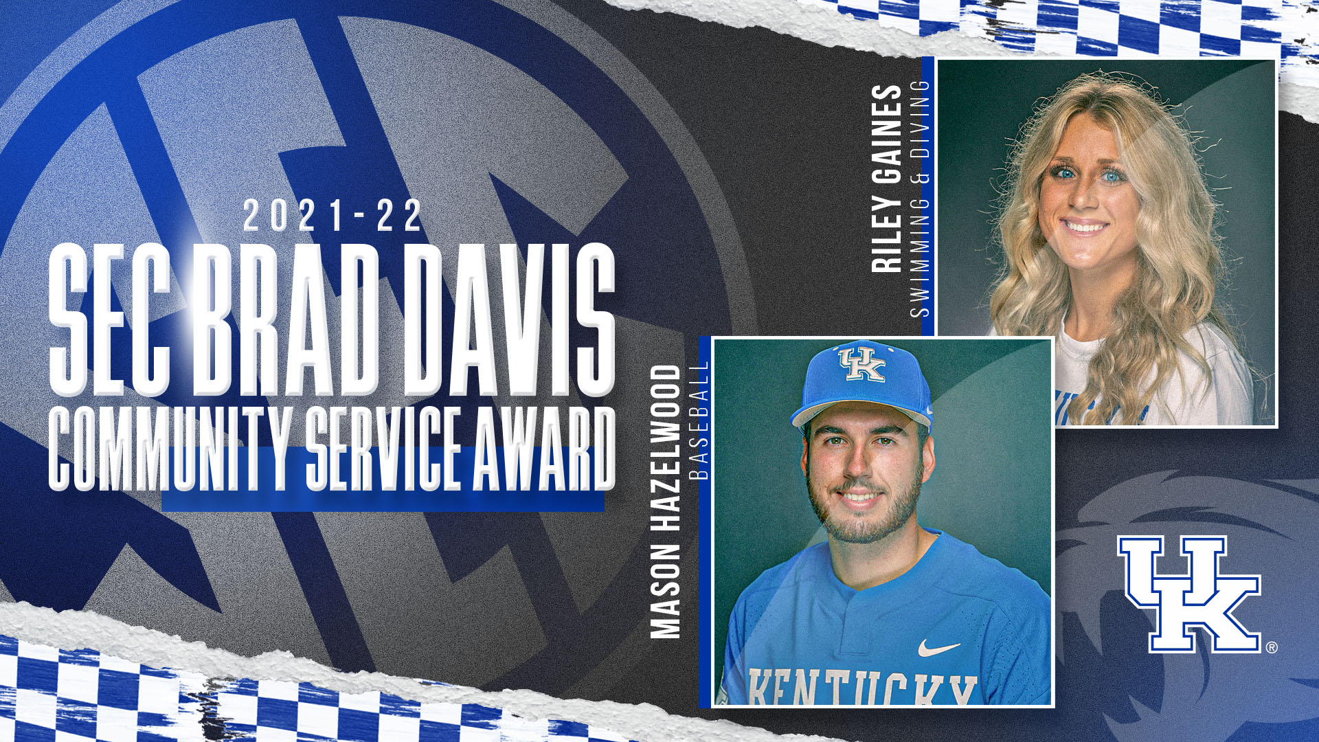 Riley Gaines, Mason Hazelwood Earn Prestigious Community Service Award