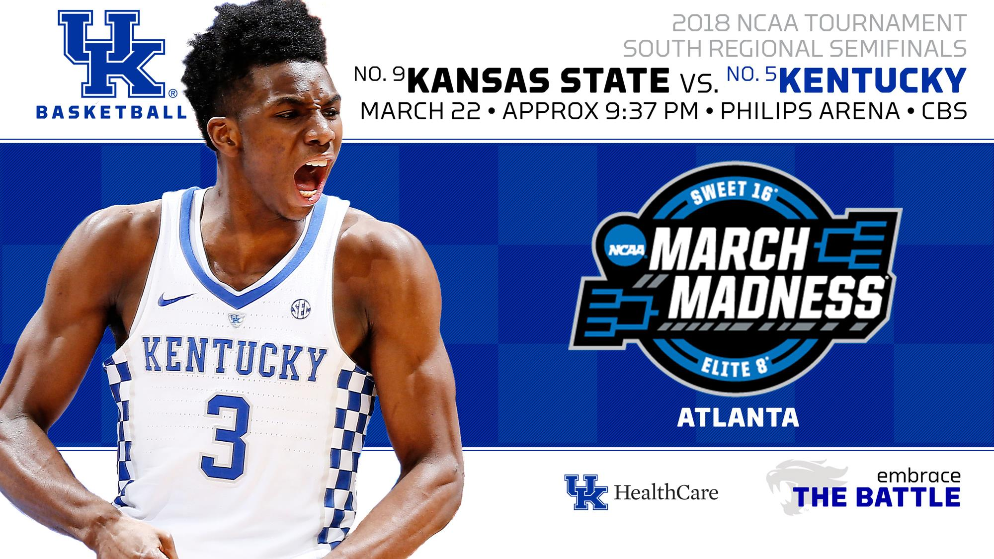 Sweet 16 Set: UK to Face Kansas State Thursday Night