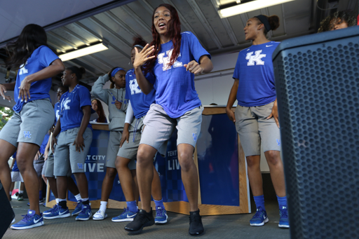 Men's and women's basketball players visited with fans at the annual Big Blue Madness campout. 