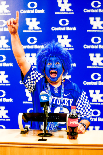 Blue Hair Guy. Fan. 

Kentucky Football Fan Day. 

Photo by Eddie Justice | UK Athletics