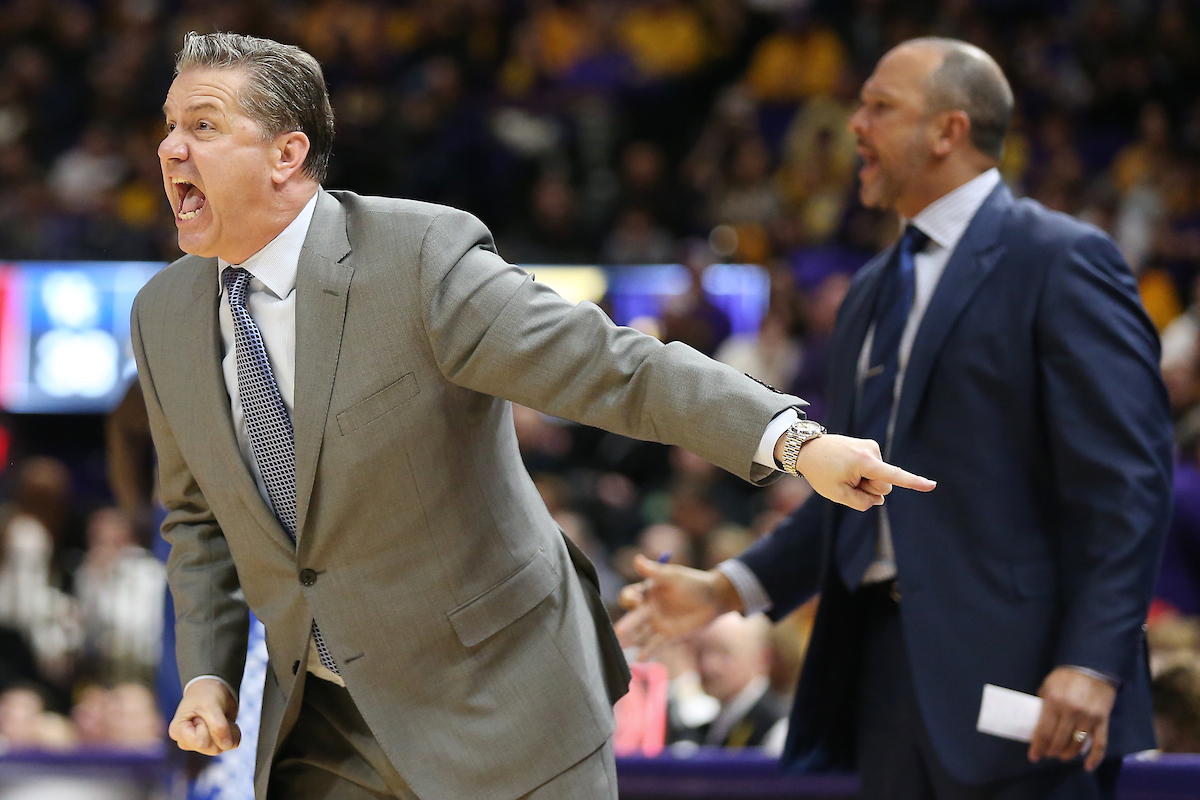 John Calipari. Tony Barbee.

The University of Kentucky men's basketball team beat LSU 74-71 at the Pete Maravich Assembly Center in Baton Rouge, La., on Wednesday, January 3, 2018.

Photo by Chet White | UK Athletics