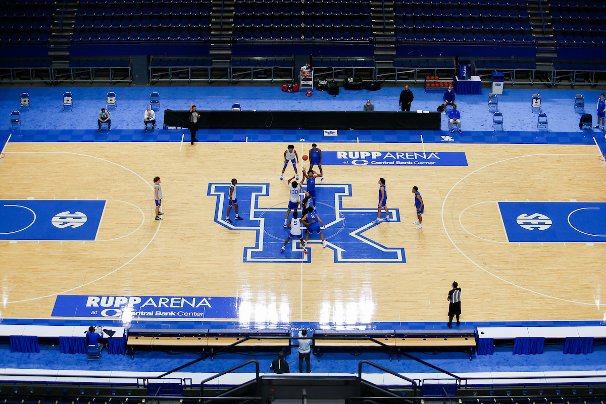 Tipoff.

Men’s basketball scrimmage at Rupp Arena.

Photo by Hannah Phillips | UK Athletics