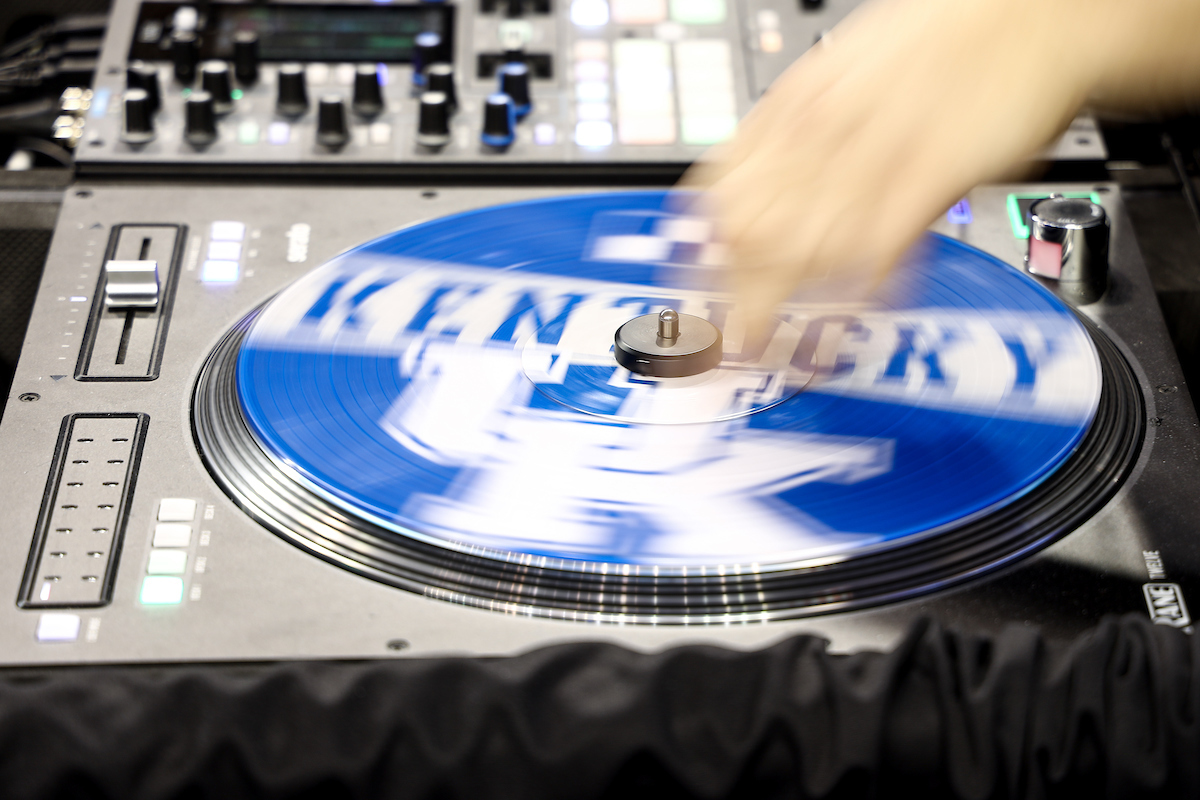 DJ Warren Peace. 

Kentucky falls to Georgia 197.050-196.825.

Photo by Eddie Justice | UK Athletics