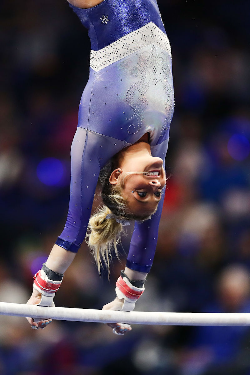 ALEX HYLAND.

The University of Kentucky gymnastics team beats Arkansas with a winning score of 195.275 on Excite Night. 


Photo by Elliott Hess | UK Athletics