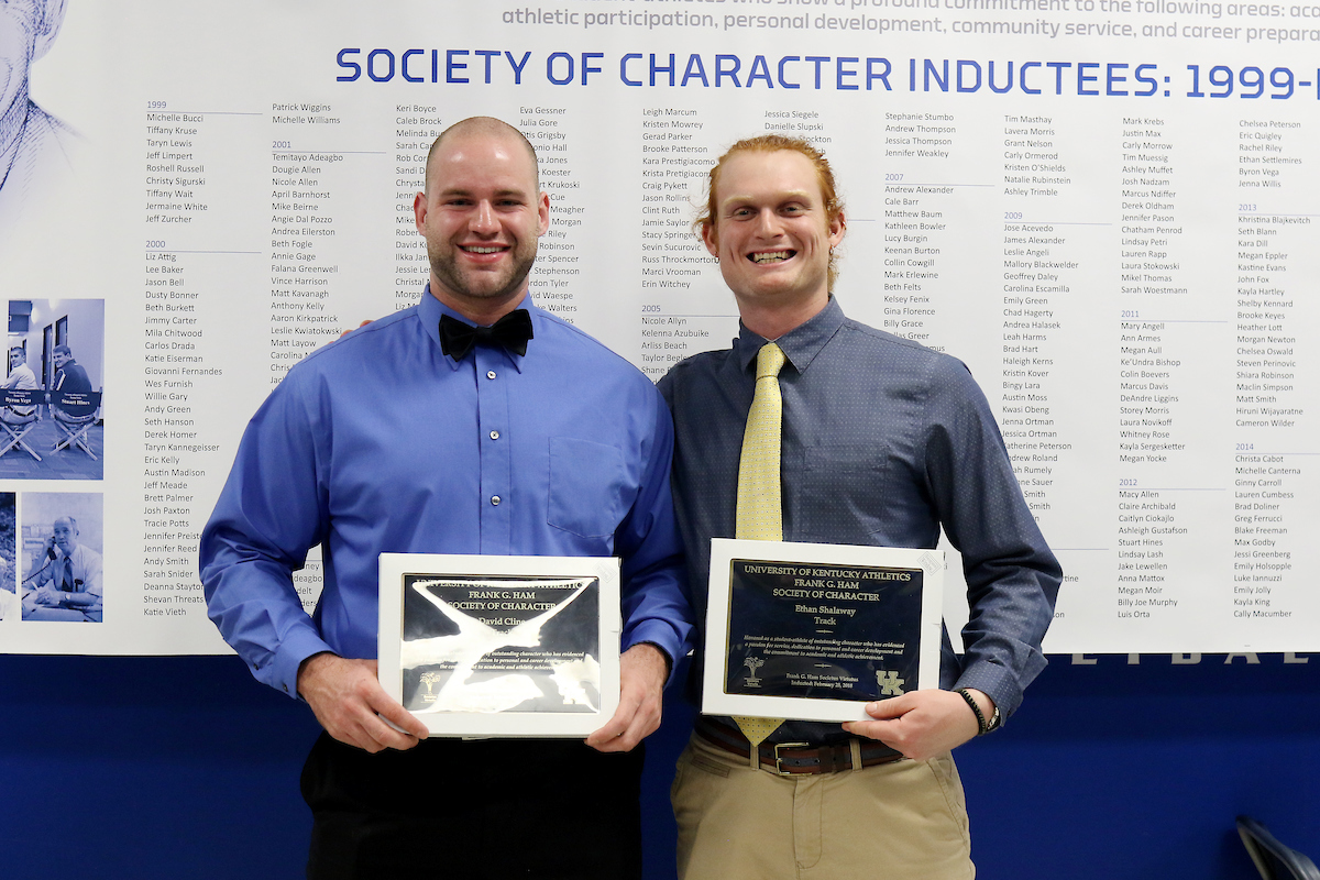 David Cline. Ethan Shalaway.

Frank G. Hamm Society of Character 2018.

Photo by Quinn Foster I UK Athletics