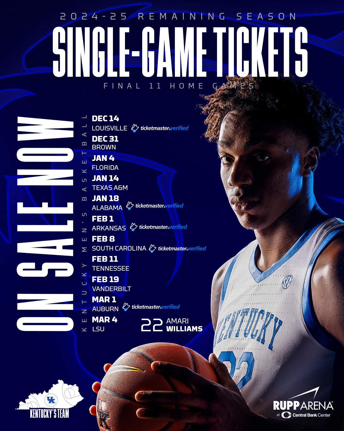 Remaining 2024-25 Kentucky MBB Single-Game Tickets On-Sale Thursday