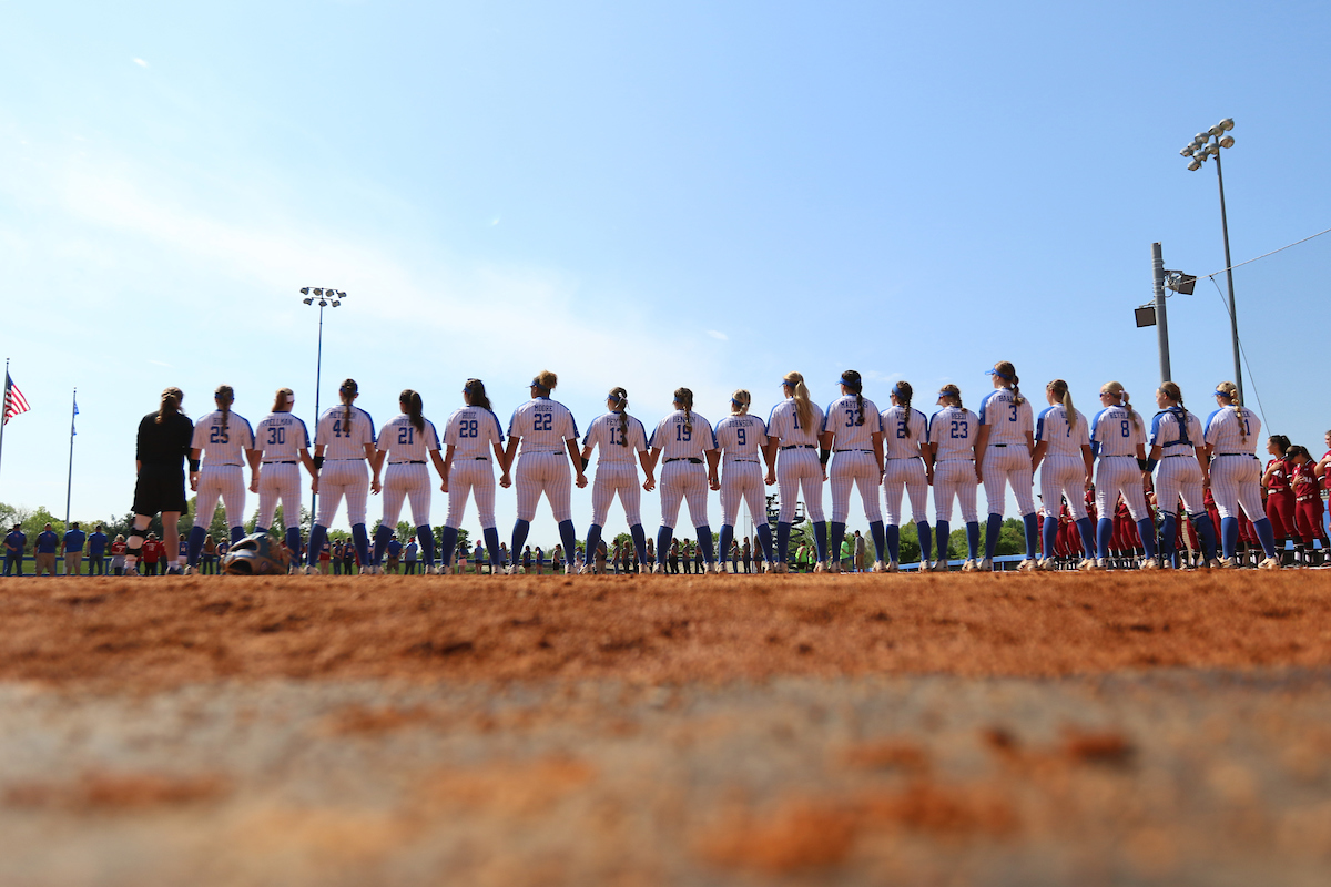 National Anthem.

The University of Kentucky softball team during Game 1 against South Carolina for Senior Day on Sunday, May 6th, 2018 at John Cropp Stadium in Lexington, Ky.

Photo by Quinn Foster I UK Athletics