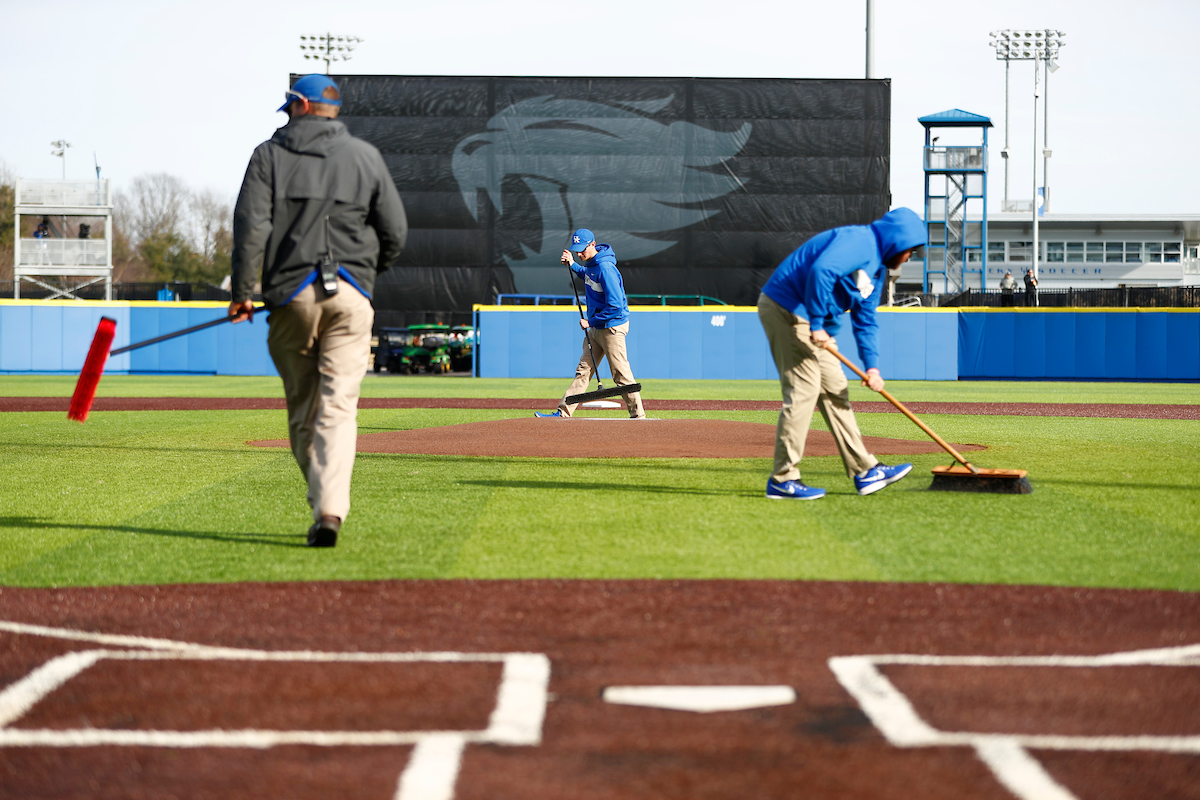 Turf crew.

Kentucky baseball defeated EKU 7-3 on opening day at Kentucky Proud Park.

Photo by Chet White | UK Athletics