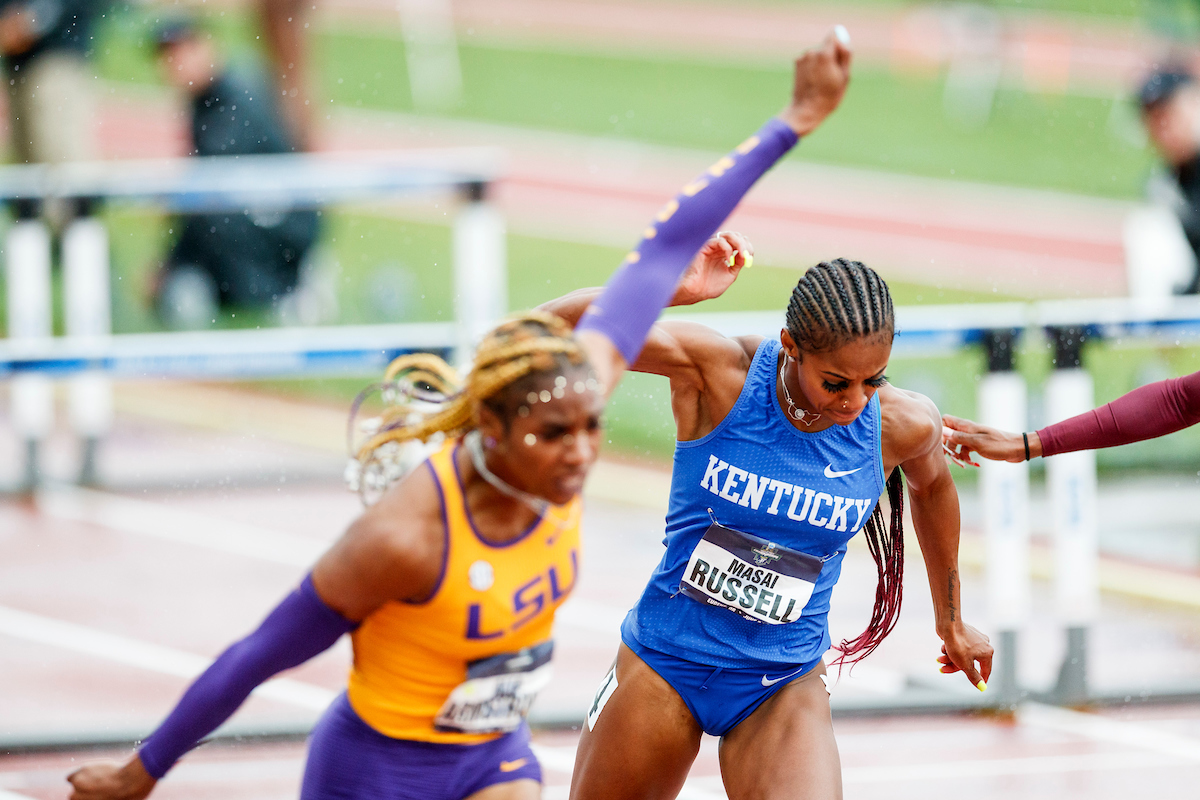 Masai Russell.

Day Four. The UK women’s track and field team placed third at the NCAA Track and Field Outdoor Championships at Hayward Field in Eugene, Or.

Photo by Chet White | UK Athletics