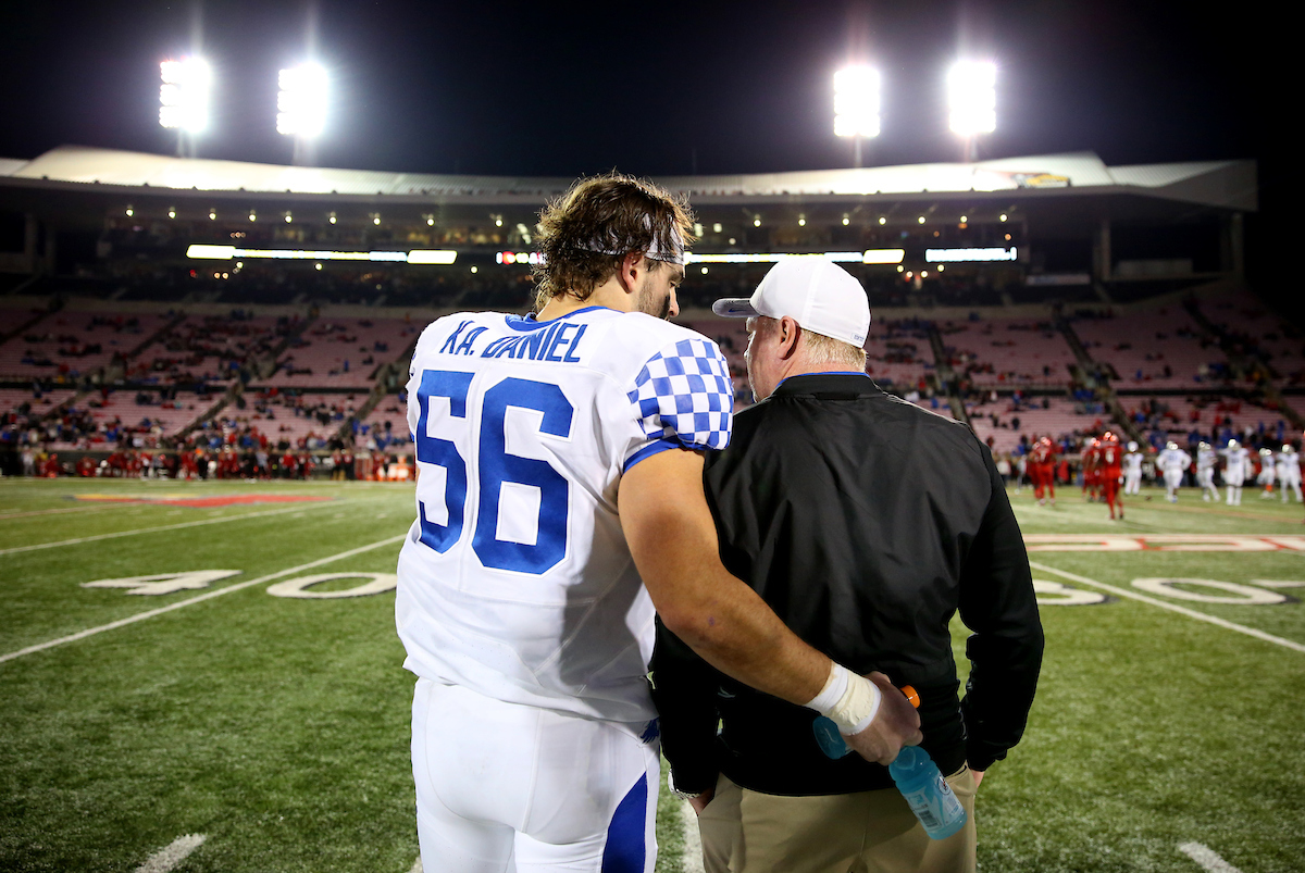 Kash Daniel, Mark Stoops

UK football beats Louisville 56-10 at Cardinal Stadium. 

Photo by Britney Howard  | UK Athletics