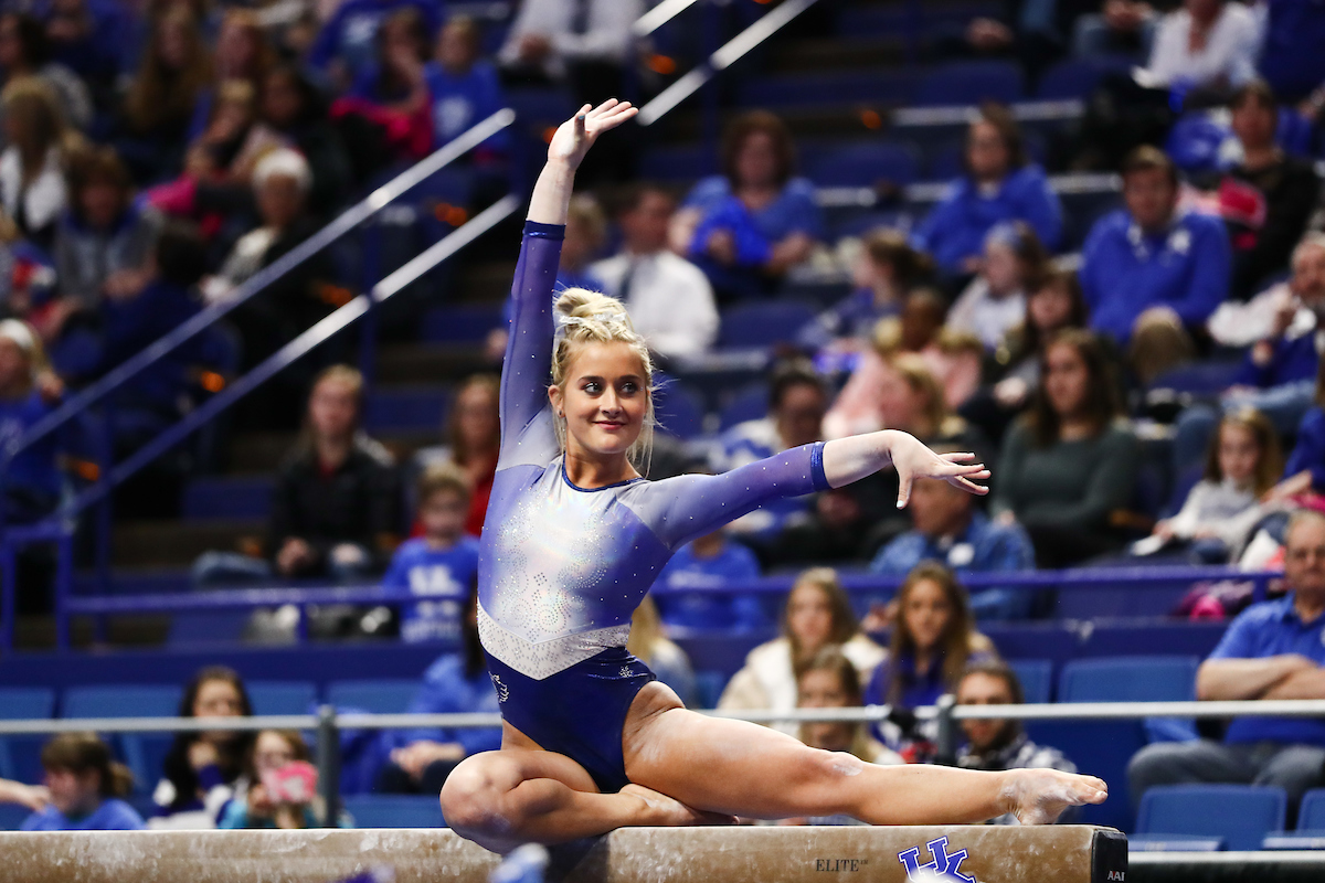 ALEX HYLAND.

The University of Kentucky gymnastics team beats Arkansas with a winning score of 195.275 on Excite Night. 


Photo by Elliott Hess | UK Athletics