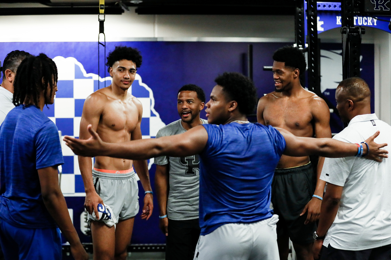 TyTy Washington. Jacob Toppin. Jai Lucas. TyTy Washington. Keion Brooks Jr. Bruiser Flint.

The Kentucky men's basketball team participating in its summer strength and conditioning program.

Photo by Chet White | UK Athletics