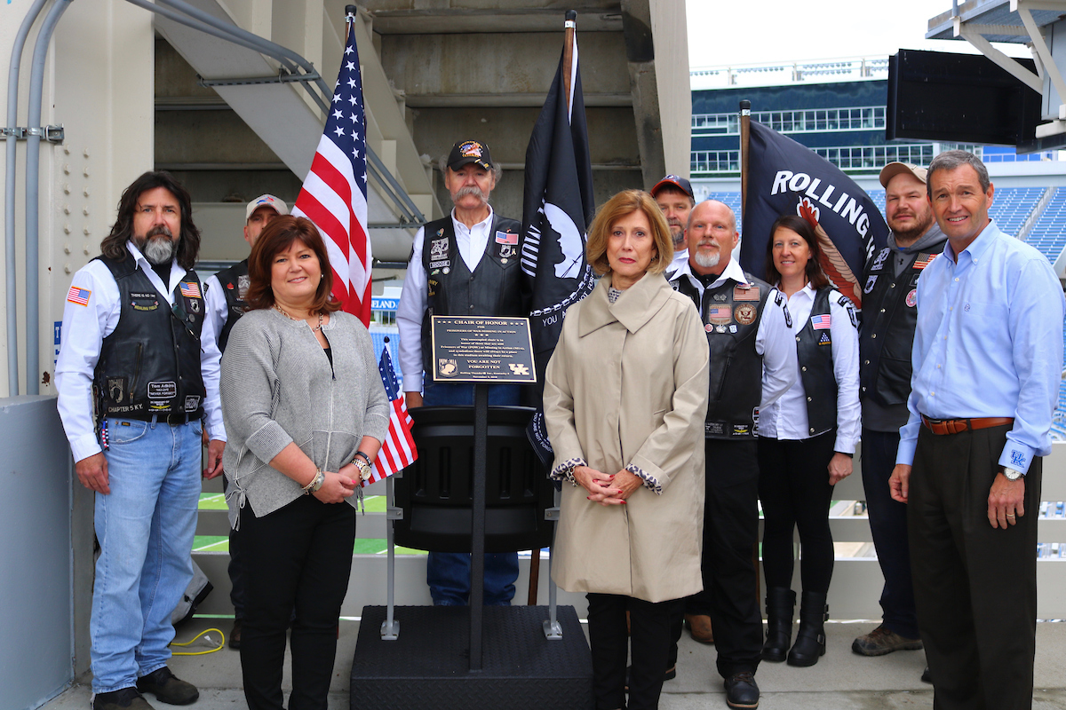 Four Chairs of Honor were dedicated by Rolling Thunder at Kroger Field in the four corners of the upper concourse on Thursday, November 1st, 2018.

Photos by Noah J. Richter | UK Athletics
