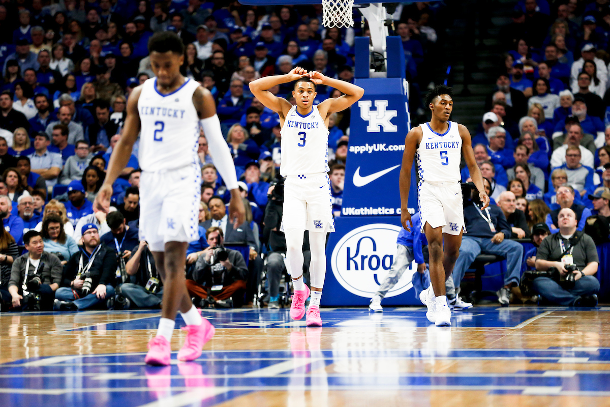 Ashton Hagans. Keldon Johnson. Immanuel Quickley. 

Kentucky beat Arkansas 70-66.

Photo by Isaac Janssen | UK Athletics