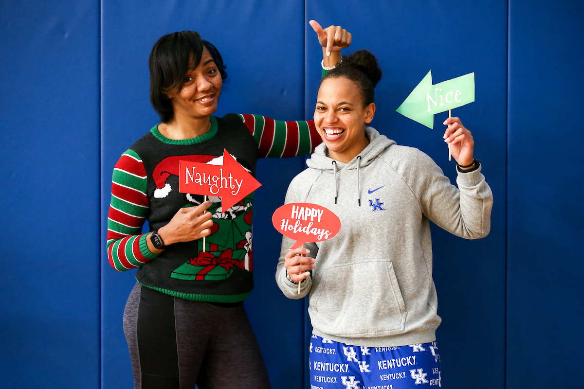 Tiffany Hayden. Amber Smith. 

Kentucky WBB Christmas Party.

Photo by Eddie Justice | UK Athletics