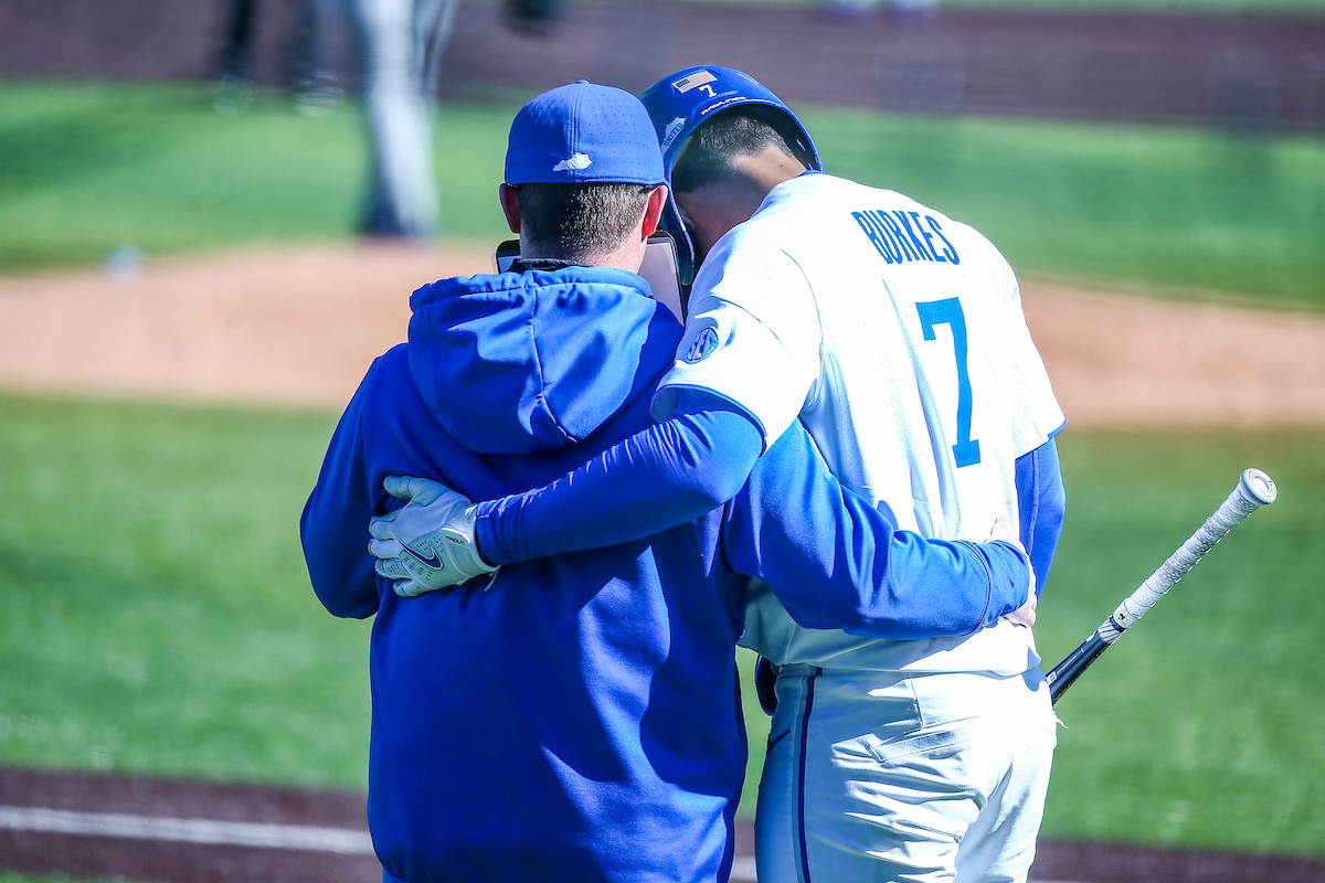 Coach Will Coggin and Devin Burkes.

Kentucky beats High Point 4-3.

Photo by Sarah Caputi | UK Athletics