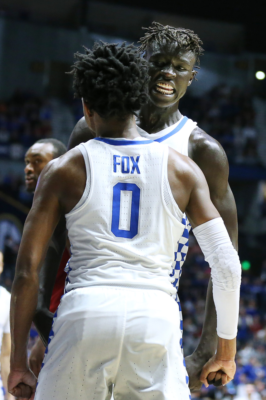 Wenyen Gabriel. De'Aaron Fox.

The University of Kentucky men's basketball team beat Alabama 79-74 in the semifinals of the 2017 SEC Men's Basketball Tournament at Bridgestone Arena in Nashville, TN., on Saturday, March 11, 2017.

Photo by Chet White | UK Athletics